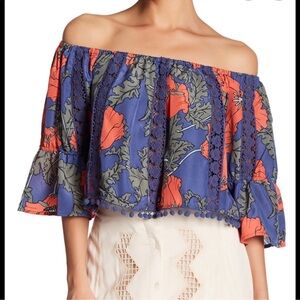 Tula Rosa Alexa off the shoulder floral Pom Pom top